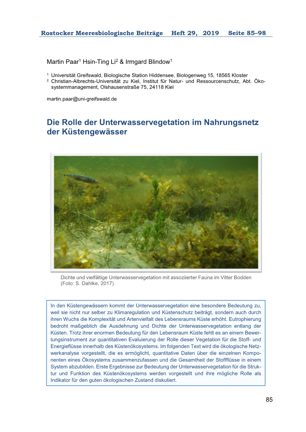 Die Rolle Der Unterwasservegetation Im Nahrungsnetz Der Küstengewässer