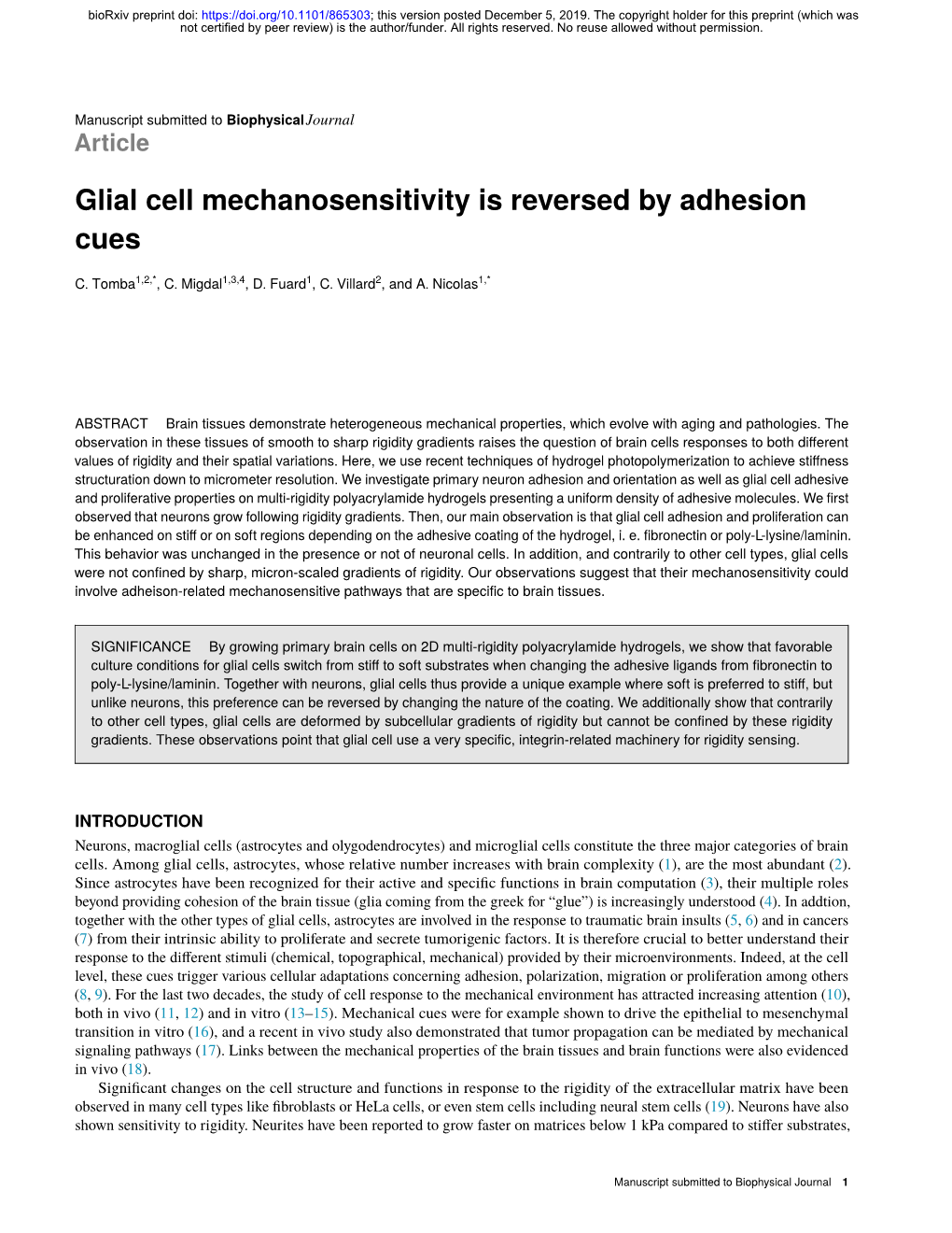 Glial Cell Mechanosensitivity Is Reversed by Adhesion Cues