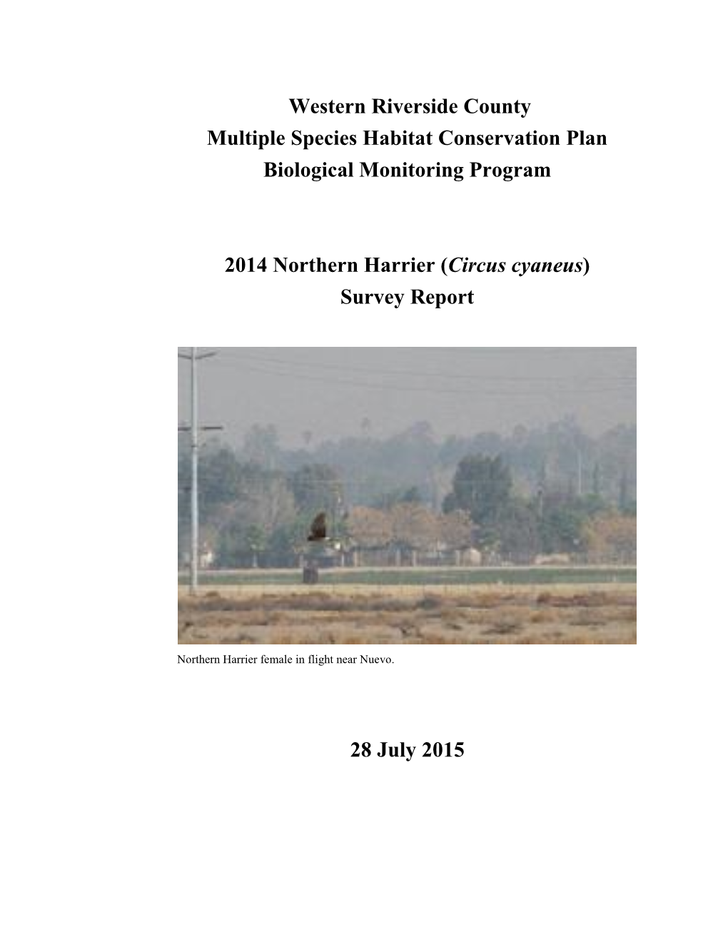 Northern Harrier Survey Report 2014