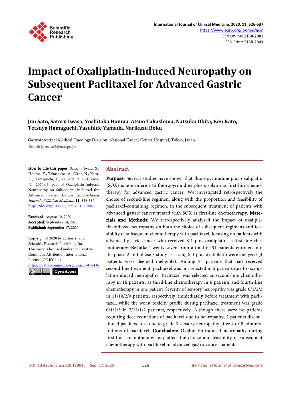 Impact of Oxaliplatin-Induced Neuropathy on Subsequent Paclitaxel for Advanced Gastric Cancer