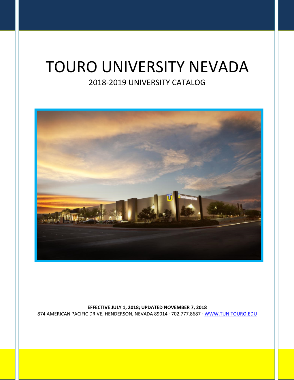 Touro University Nevada 2018-2019 University Catalog