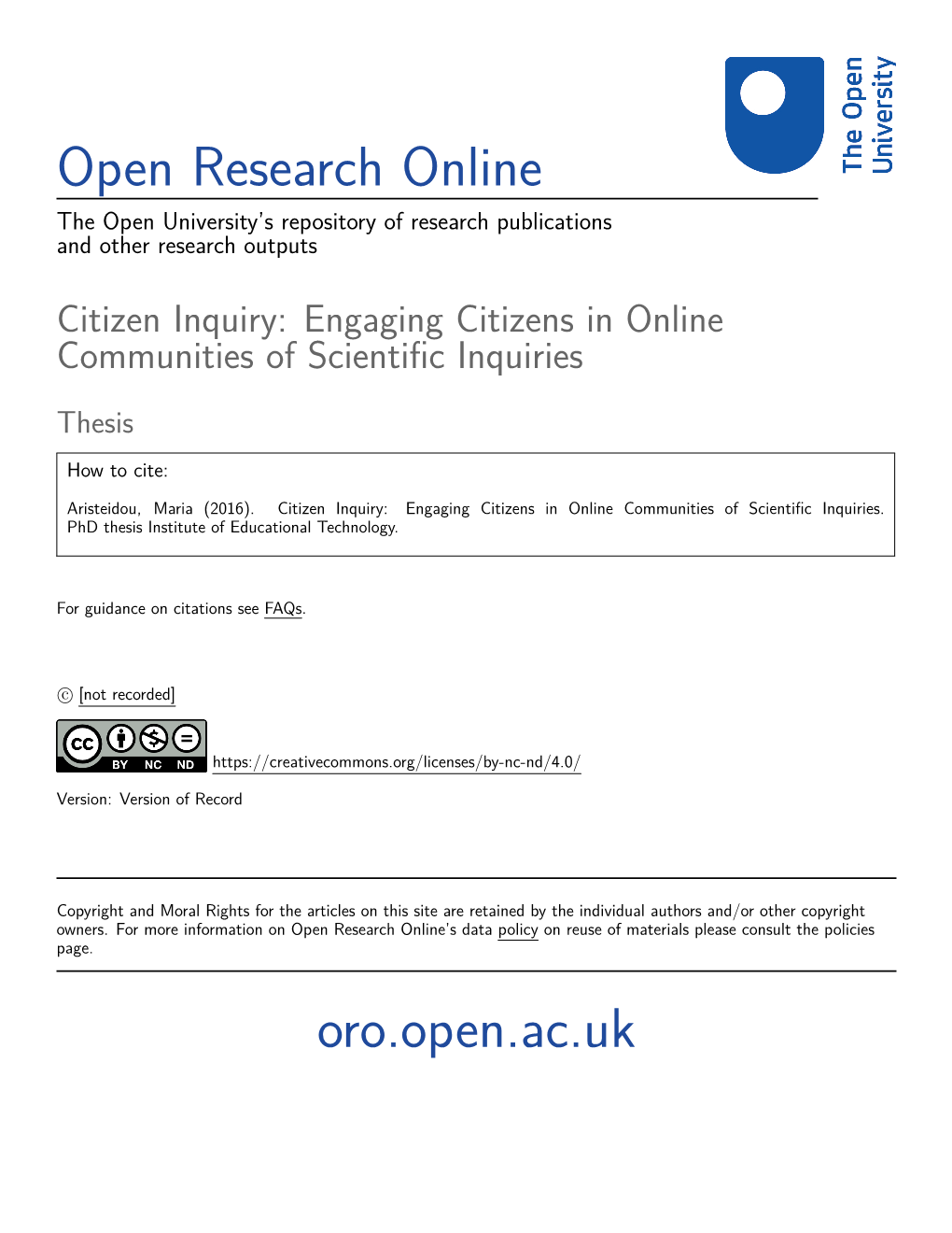 Citizen Inquiry: Engaging Citizens in Online Communities of Scientiﬁc Inquiries