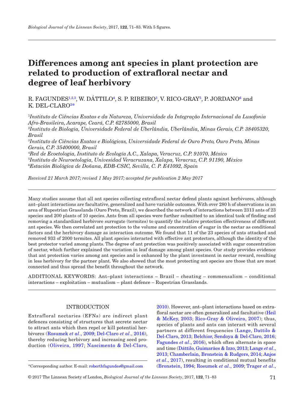 Differences Among Ant Species in Plant Protection Are Related to Production of Extrafloral Nectar and Degree of Leaf Herbivory