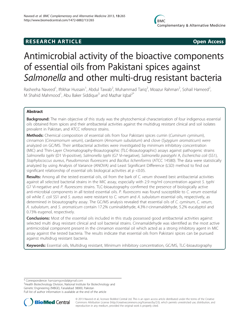 Antimicrobial Activity of the Bioactive Components of Essential Oils From