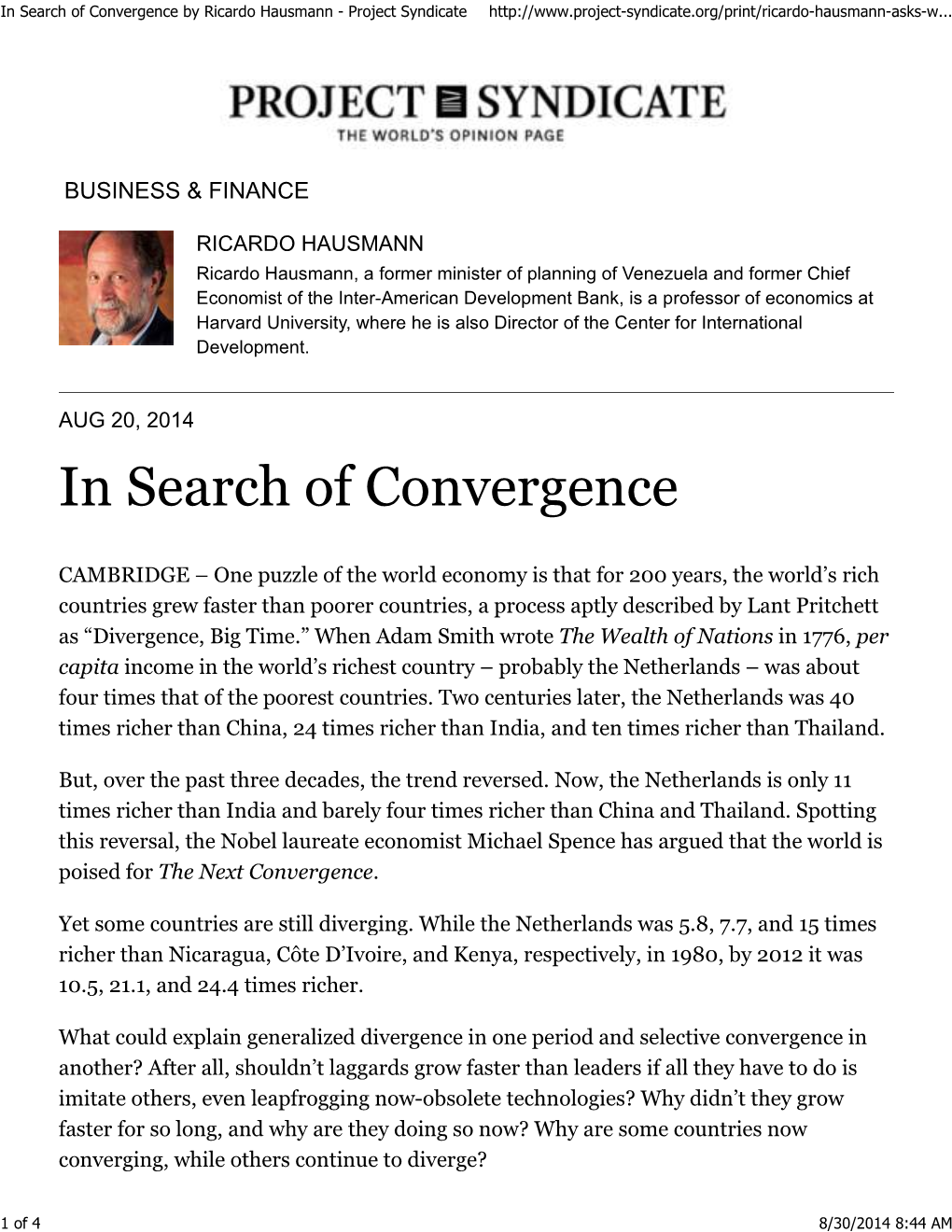 In Search of Convergence by Ricardo Hausmann - Project Syndicate