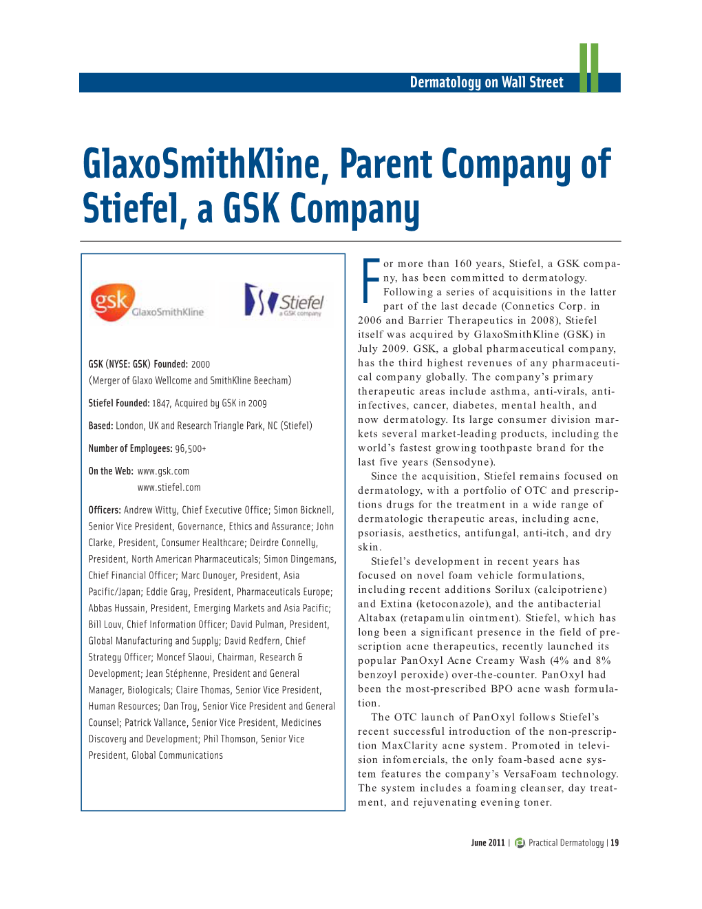 Glaxosmithkline, Parent Company of Stiefel, a GSK Company