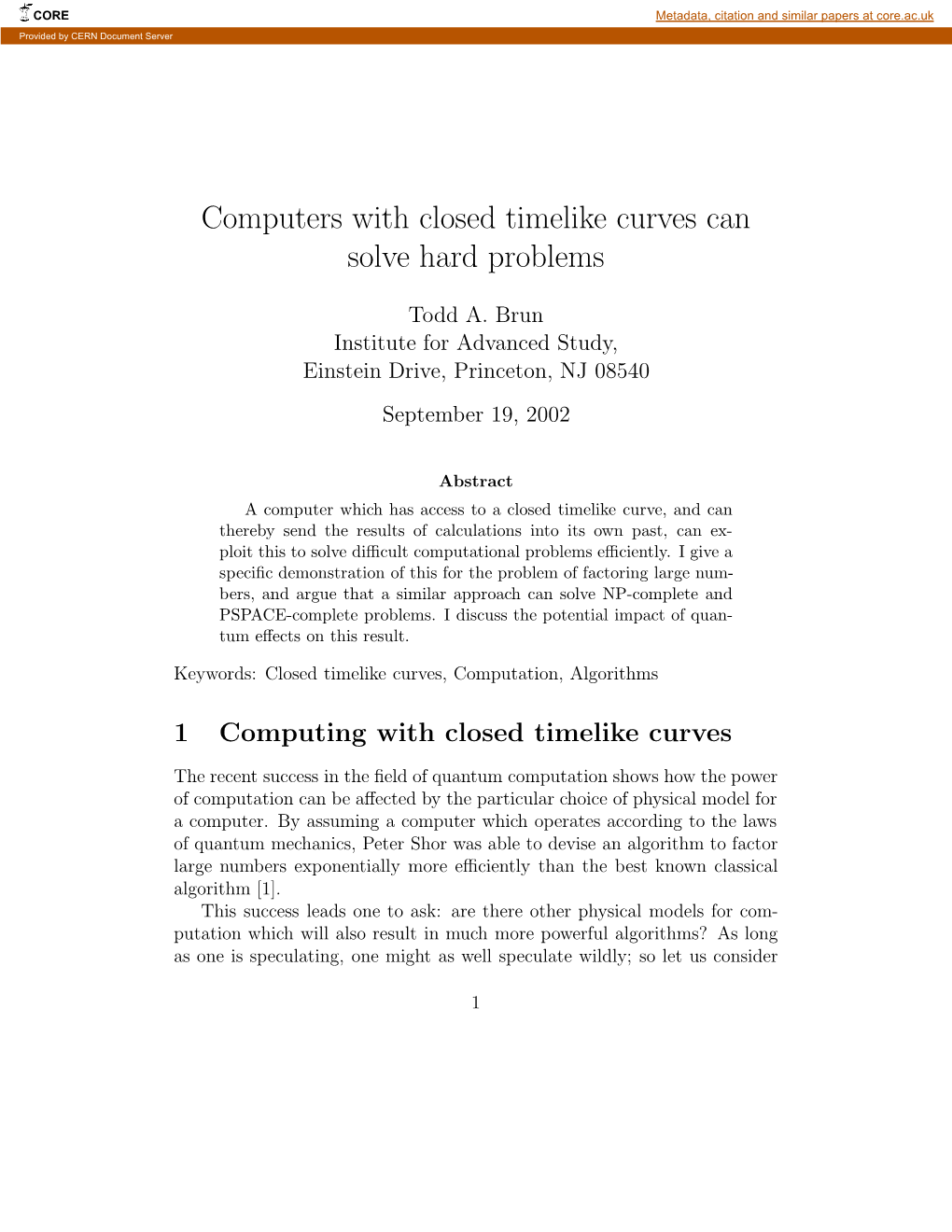 Computers with Closed Timelike Curves Can Solve Hard Problems