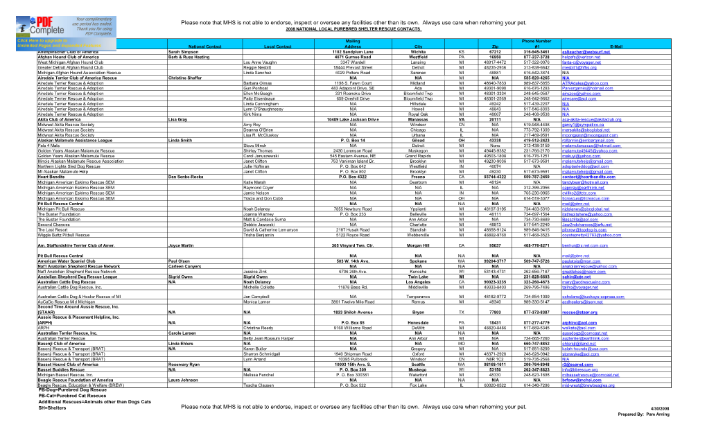 2008 All Breed Contact List April 2008