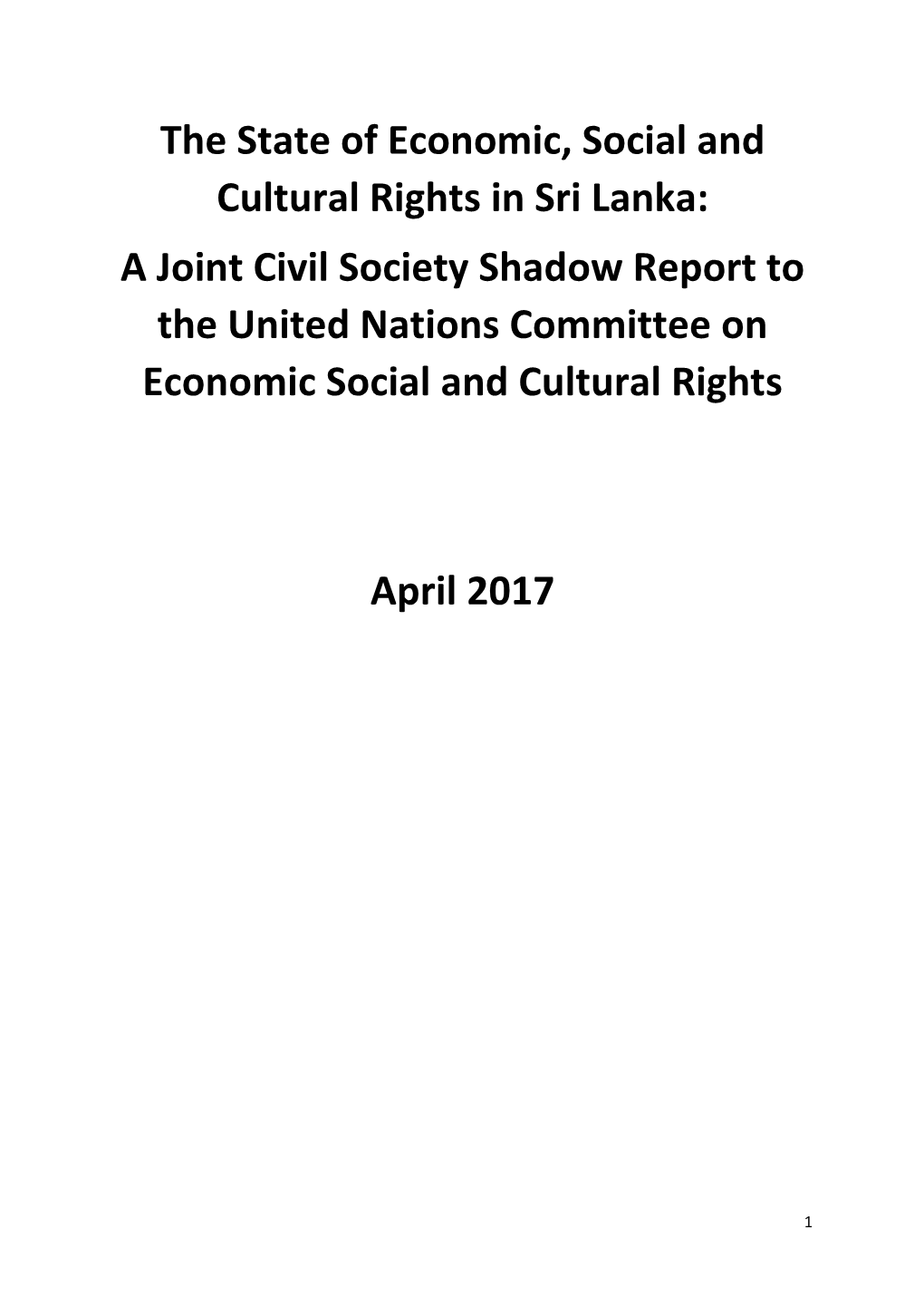The State of Economic, Social and Cultural Rights in Sri Lanka: a Joint