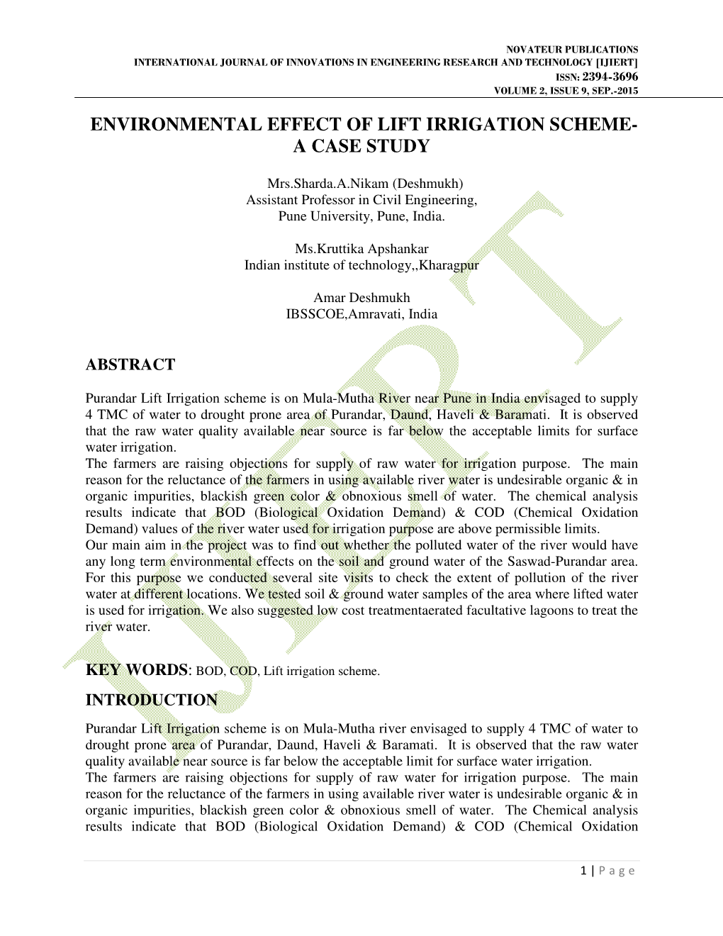 Environmental Effect of Lift Irrigation Scheme- a Case Study
