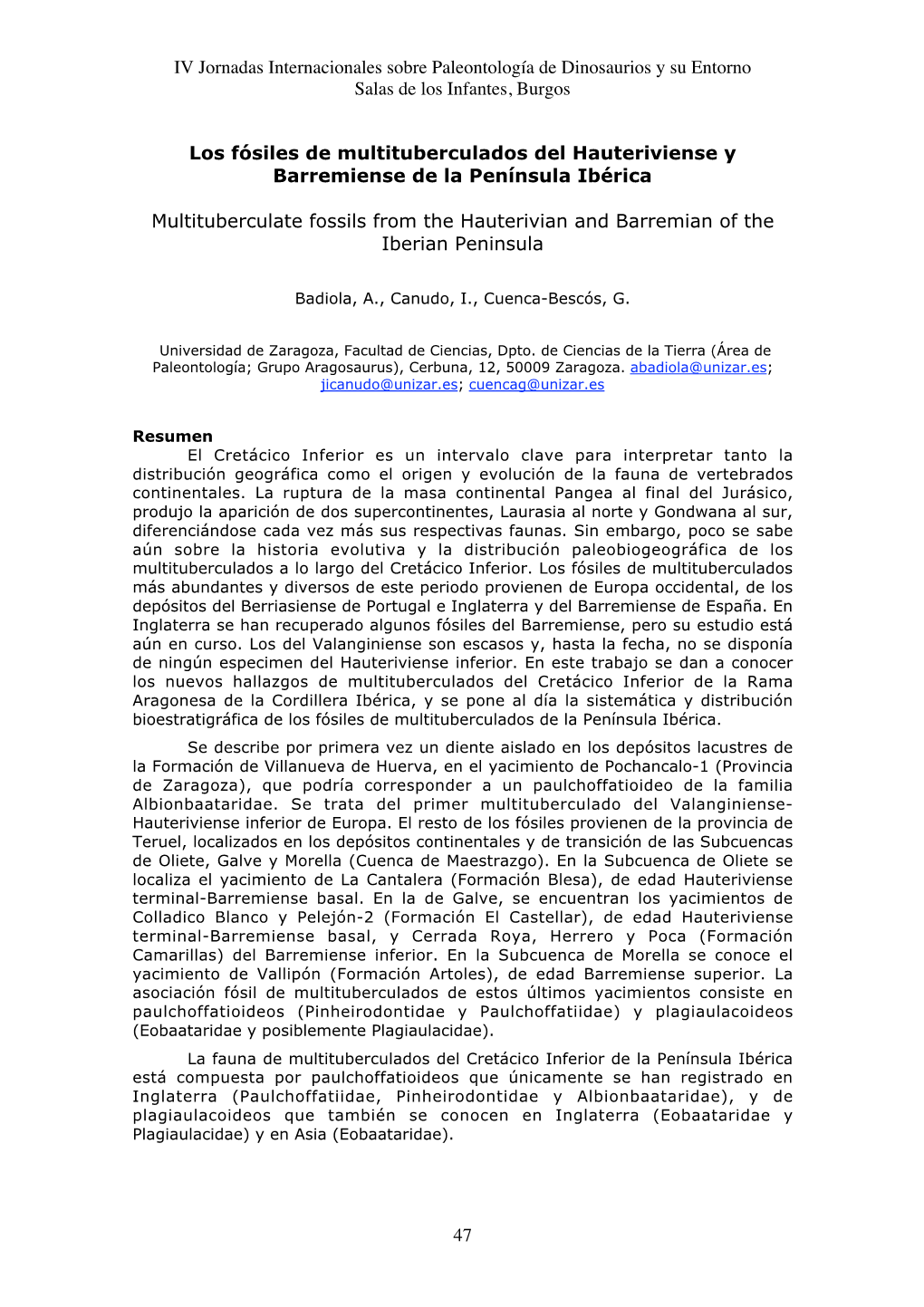 IV Jornadas Internacionales Sobre Paleontología De Dinosaurios Y Su Entorno Salas De Los Infantes, Burgos