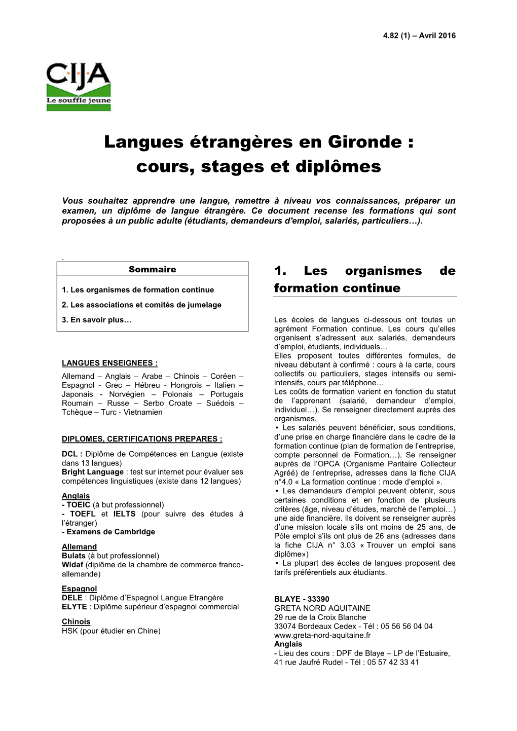 Langues Étrangères En Gironde : Cours, Stages Et Diplômes