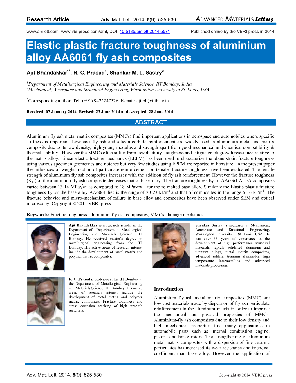 Elastic Plastic Fracture Toughness of Aluminium Alloy AA6061 Fly Ash Composites