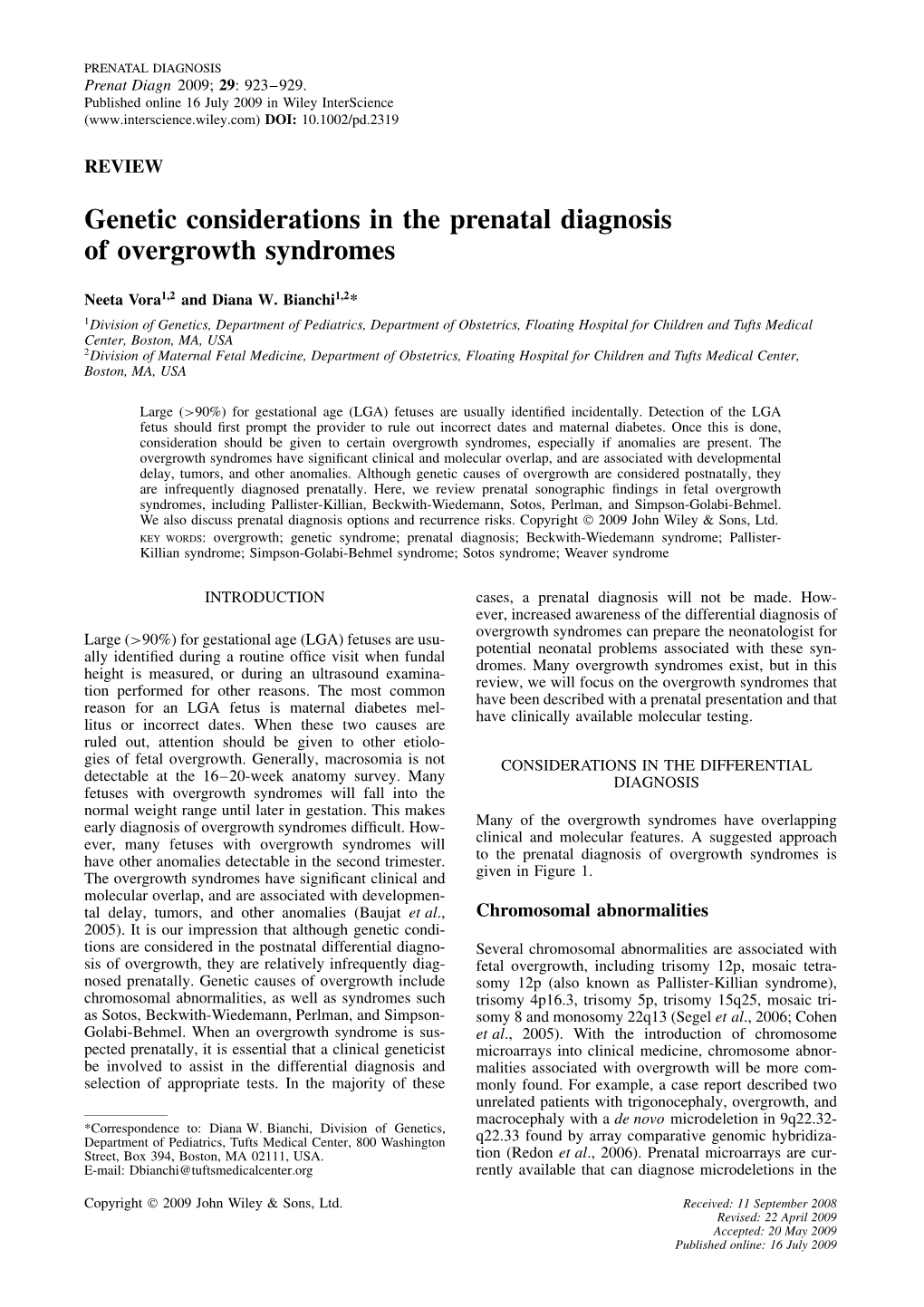 Genetic Considerations in the Prenatal Diagnosis of Overgrowth Syndromes