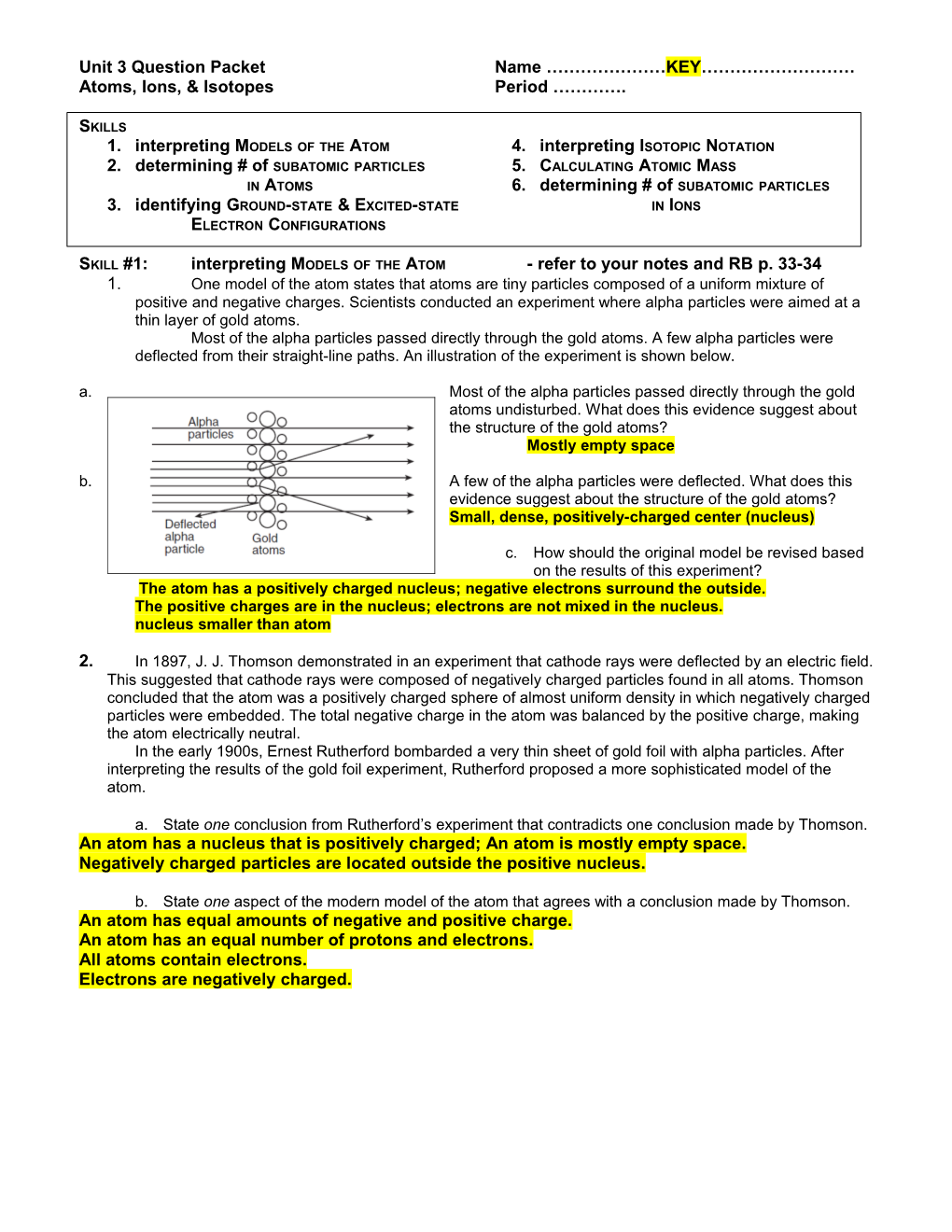 Unit 3 Question Packet Name KEY