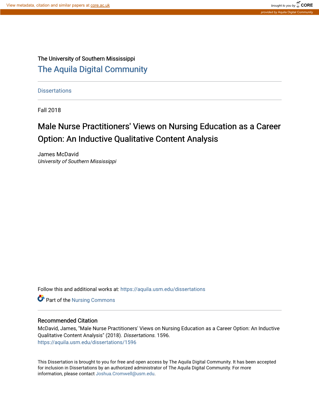 Male Nurse Practitioners' Views on Nursing Education As a Career Option: an Inductive Qualitative Content Analysis
