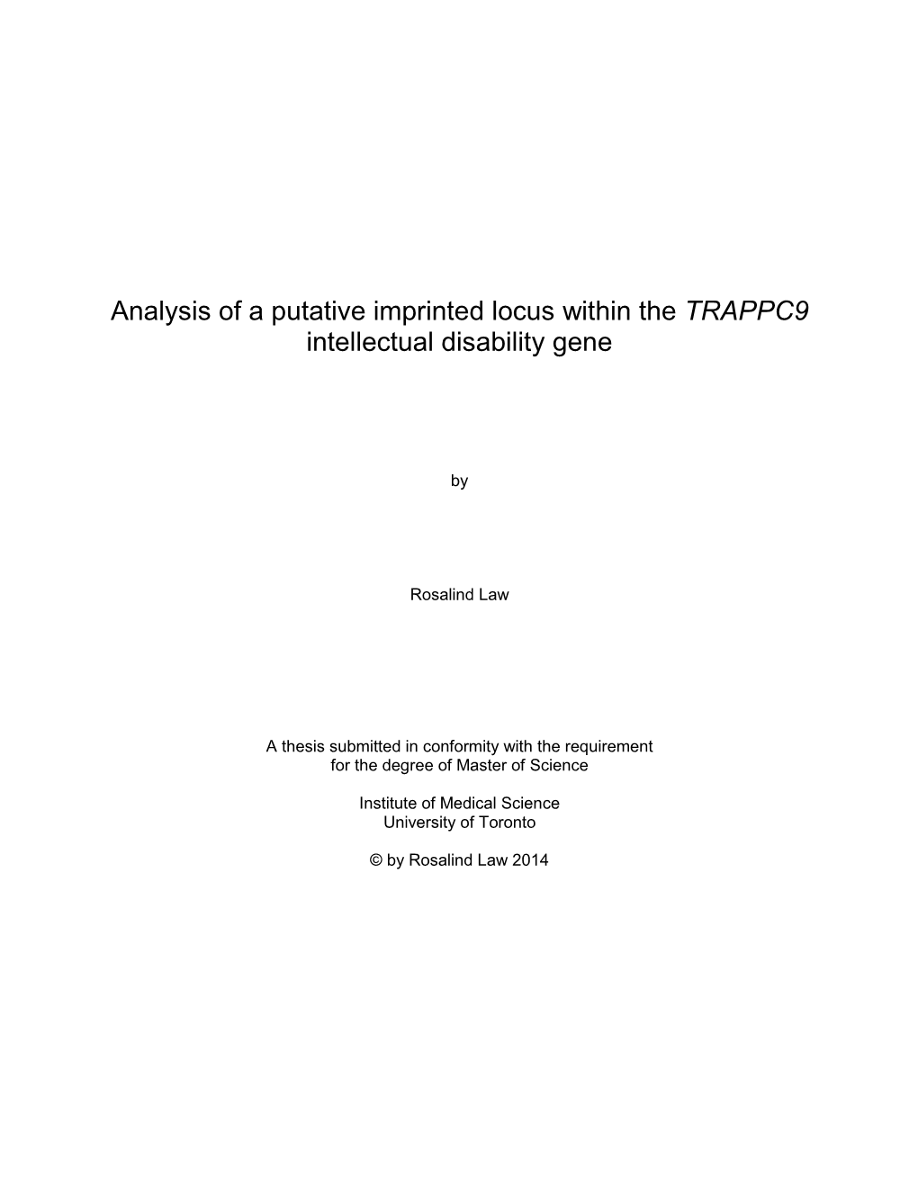 Analysis of a Putative Imprinted Locus Within the TRAPPC9 Intellectual Disability Gene