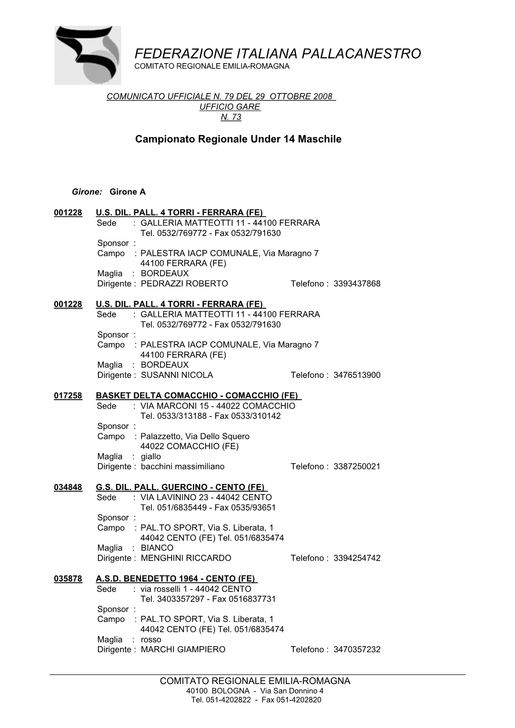 Federazione Italiana Pallacanestro Comitato Regionale Emilia-Romagna