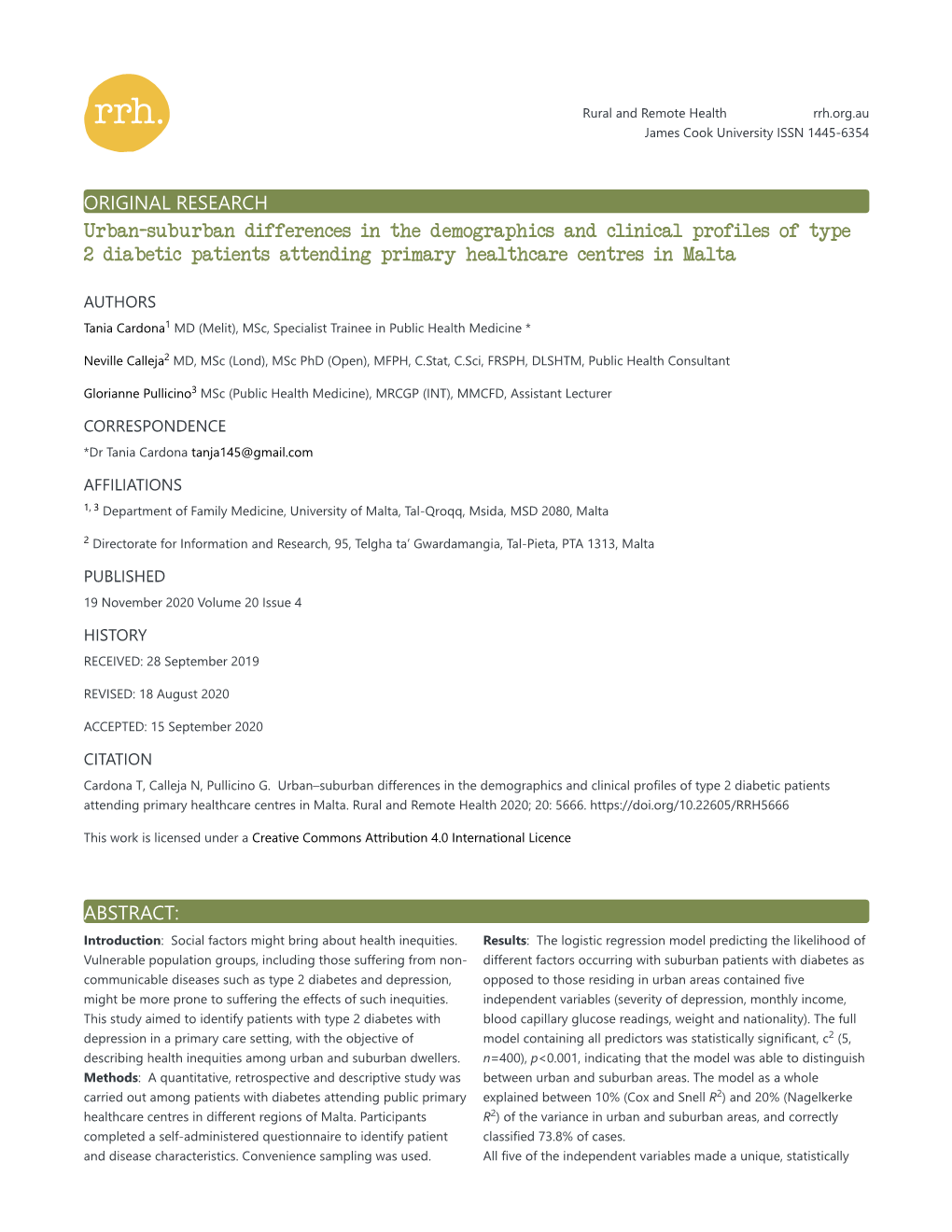 RRH: Rural and Remote Health Article: 5666