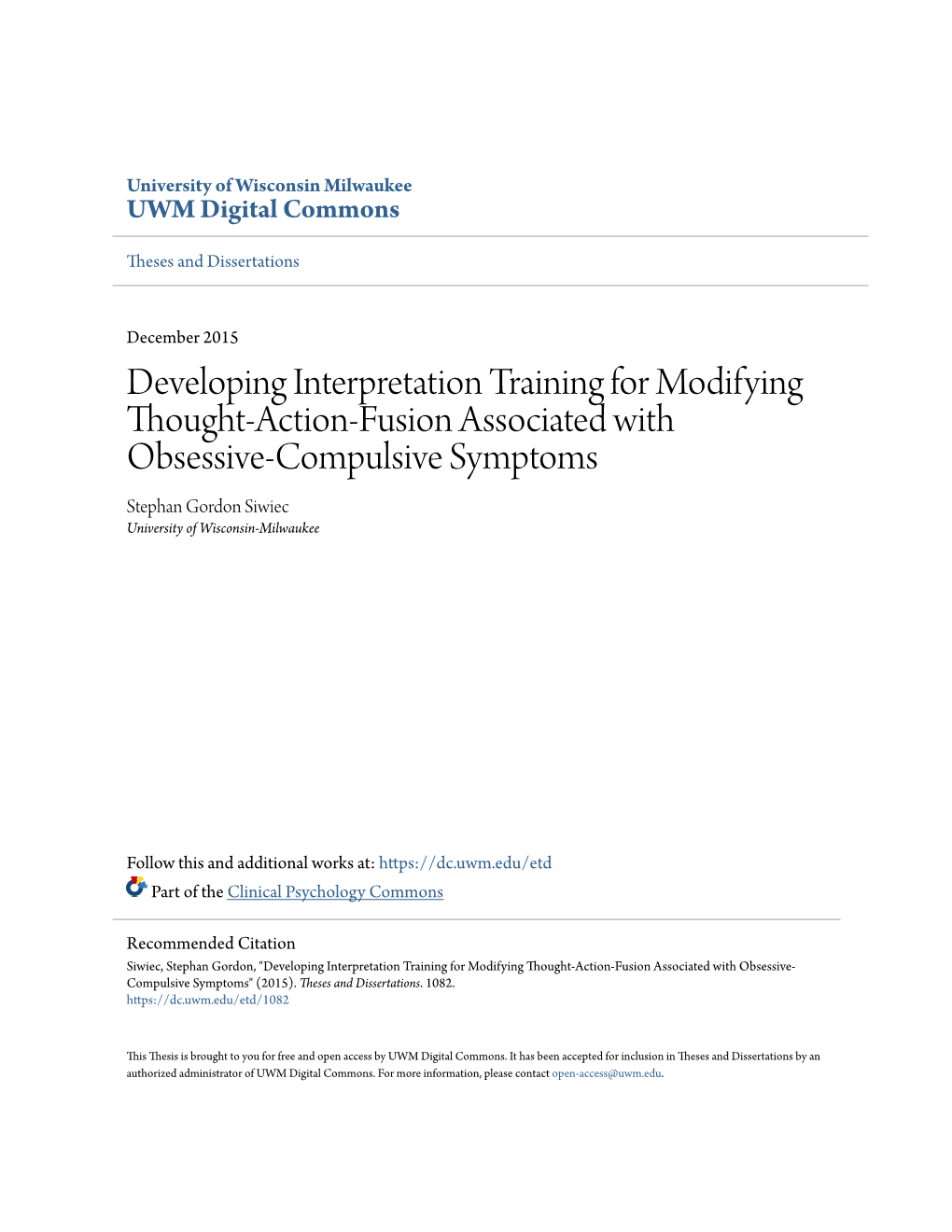Developing Interpretation Training for Modifying Thought-Action-Fusion Associated with Obsessive-Compulsive Symptoms