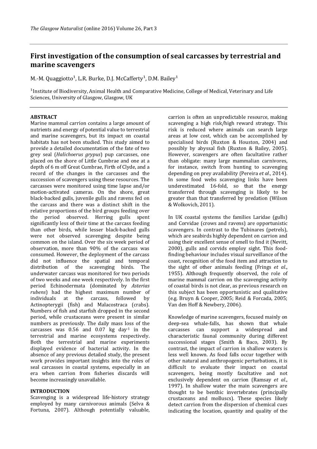 First Investigations of the Consumption of Seal Carcasses by Terrestrial And