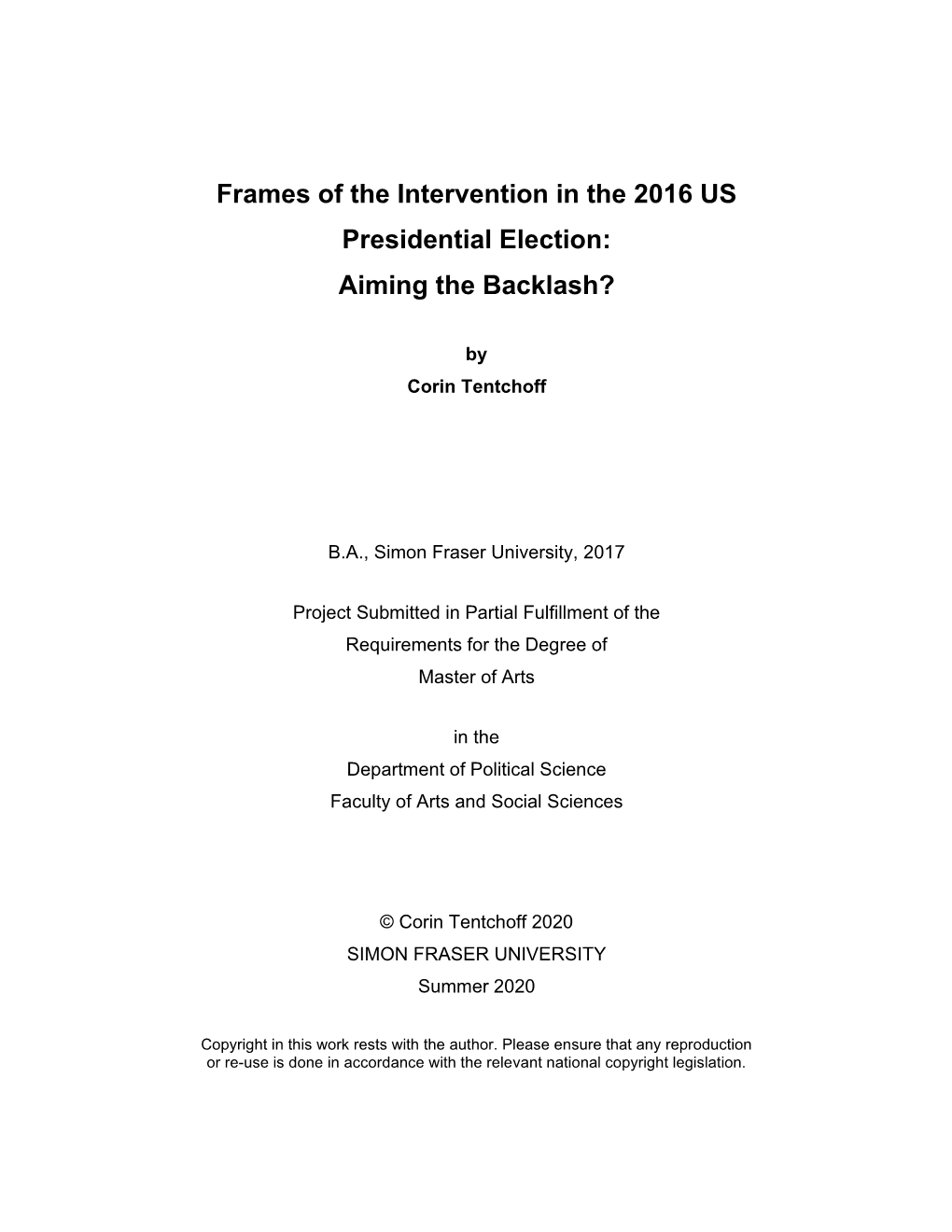 Frames of the Intervention in the 2016 US Presidential Election: Aiming the Backlash?