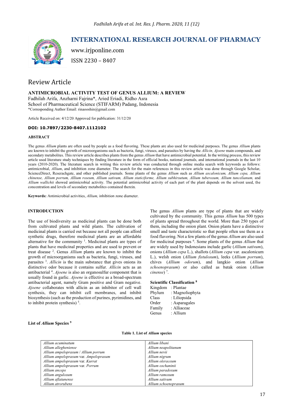 Antimicrobial Activity Test of Genus Allium: a Review