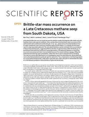 Brittle-Star Mass Occurrence on a Late Cretaceous Methane Seep from South Dakota, USA Received: 16 May 2018 Ben Thuy1, Neil H