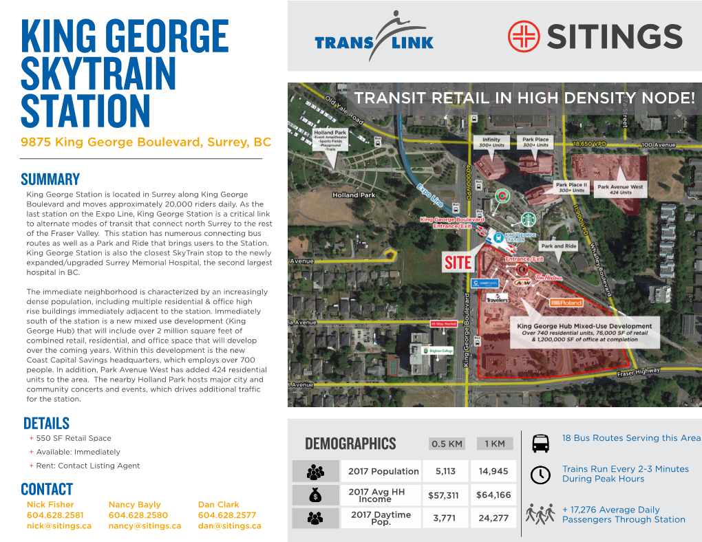 King George SKYTRAIN STATION TRANSIT RETAIL in HIGH DENSITY NODE! 9875 King George Boulevard, Surrey, BC