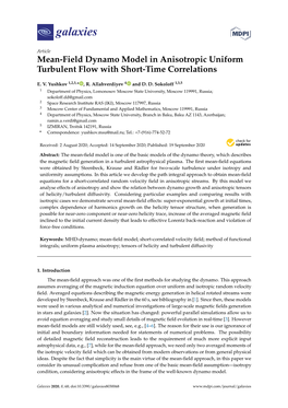 Mean-Field Dynamo Model in Anisotropic Uniform Turbulent Flow with Short-Time Correlations
