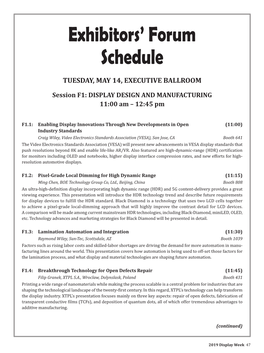 Exhibitors' Forum Schedule