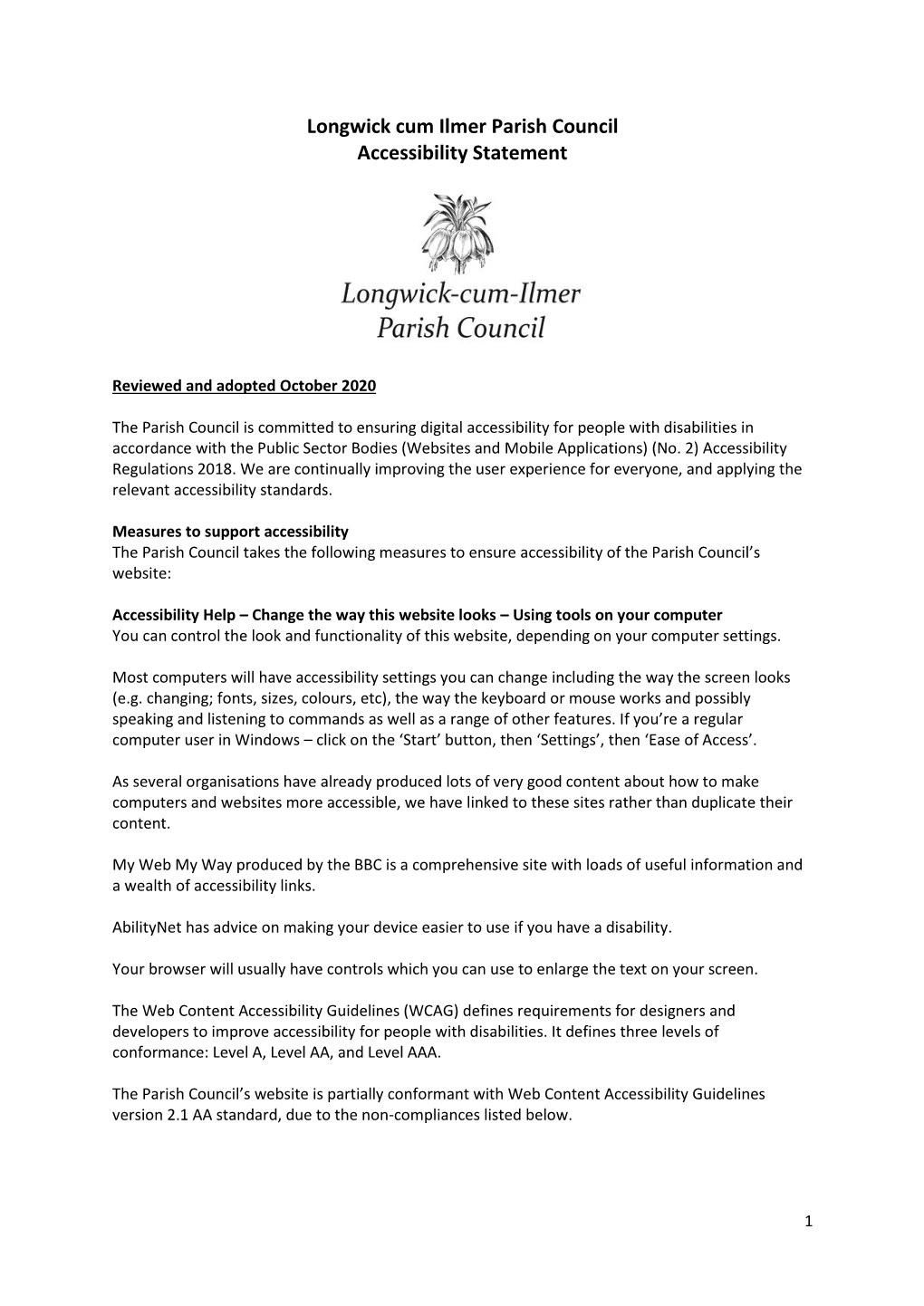 Longwick Cum Ilmer Parish Council Accessibility Statement