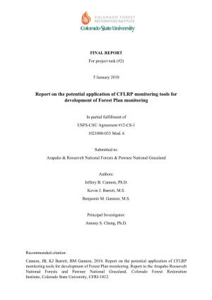 Report on the Potential Application of CFLRP Monitoring Tools for Development of Forest Plan Monitoring
