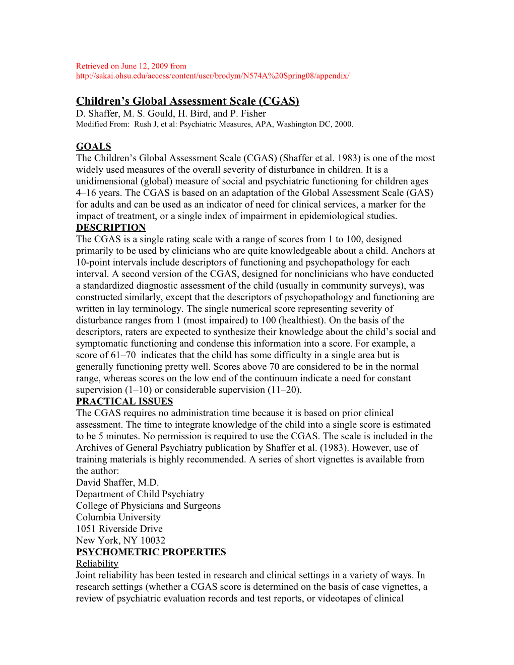 Children’S Global Assessment Scale (CGAS)