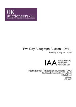 Two Day Autograph Auction - Day 1 Saturday 16 July 2011 12:00