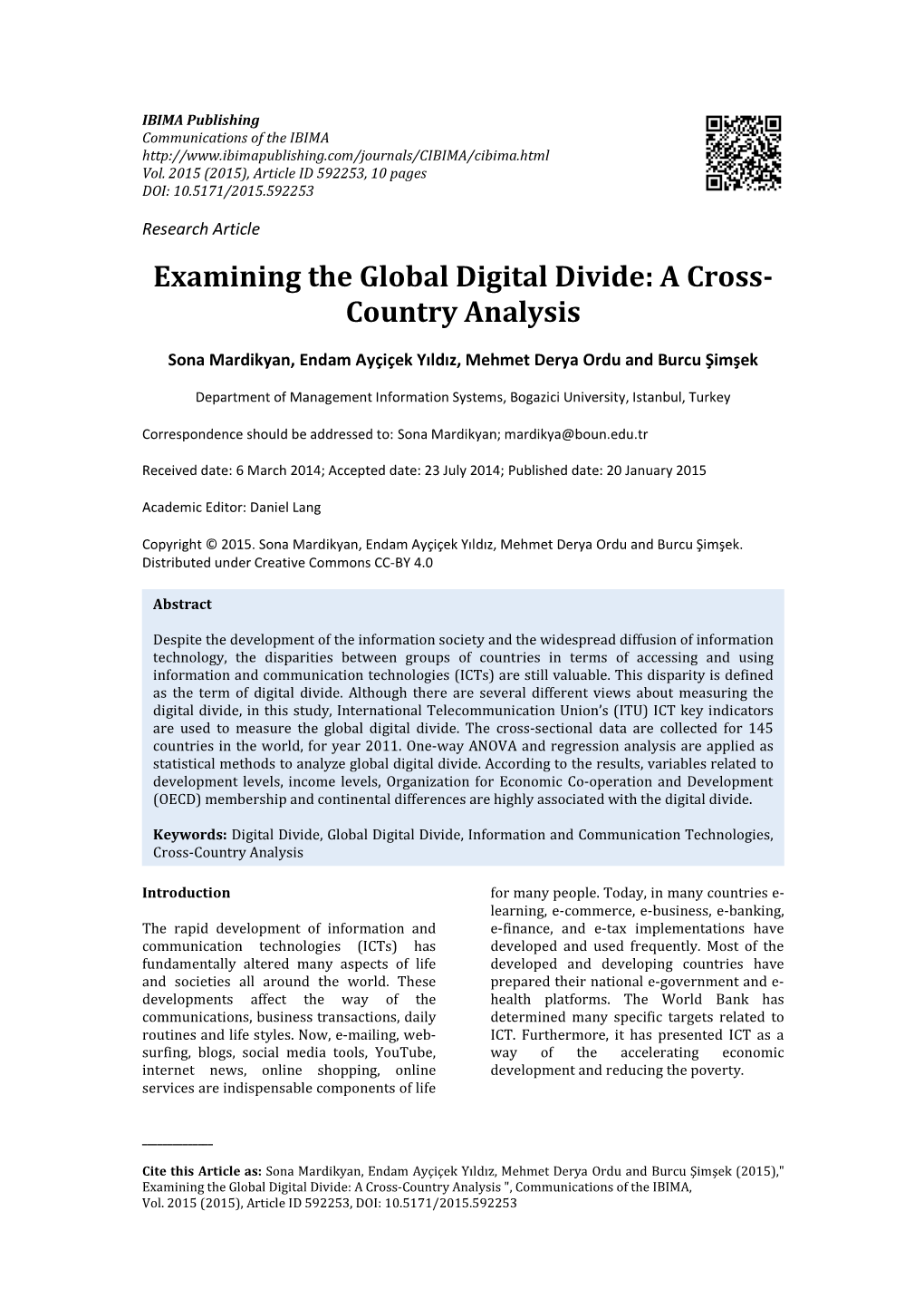 Examining the Global Digital Divide: a Cross- Country Analysis