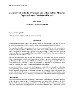 Chemistry of Stibnite, Orpiment and Other Sulfide Minerals Deposited from Geothermal Brines