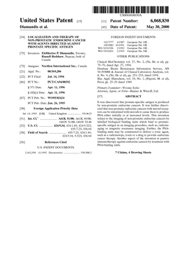 United States Patent (19) 11 Patent Number: 6,068,830 Diamandis Et Al