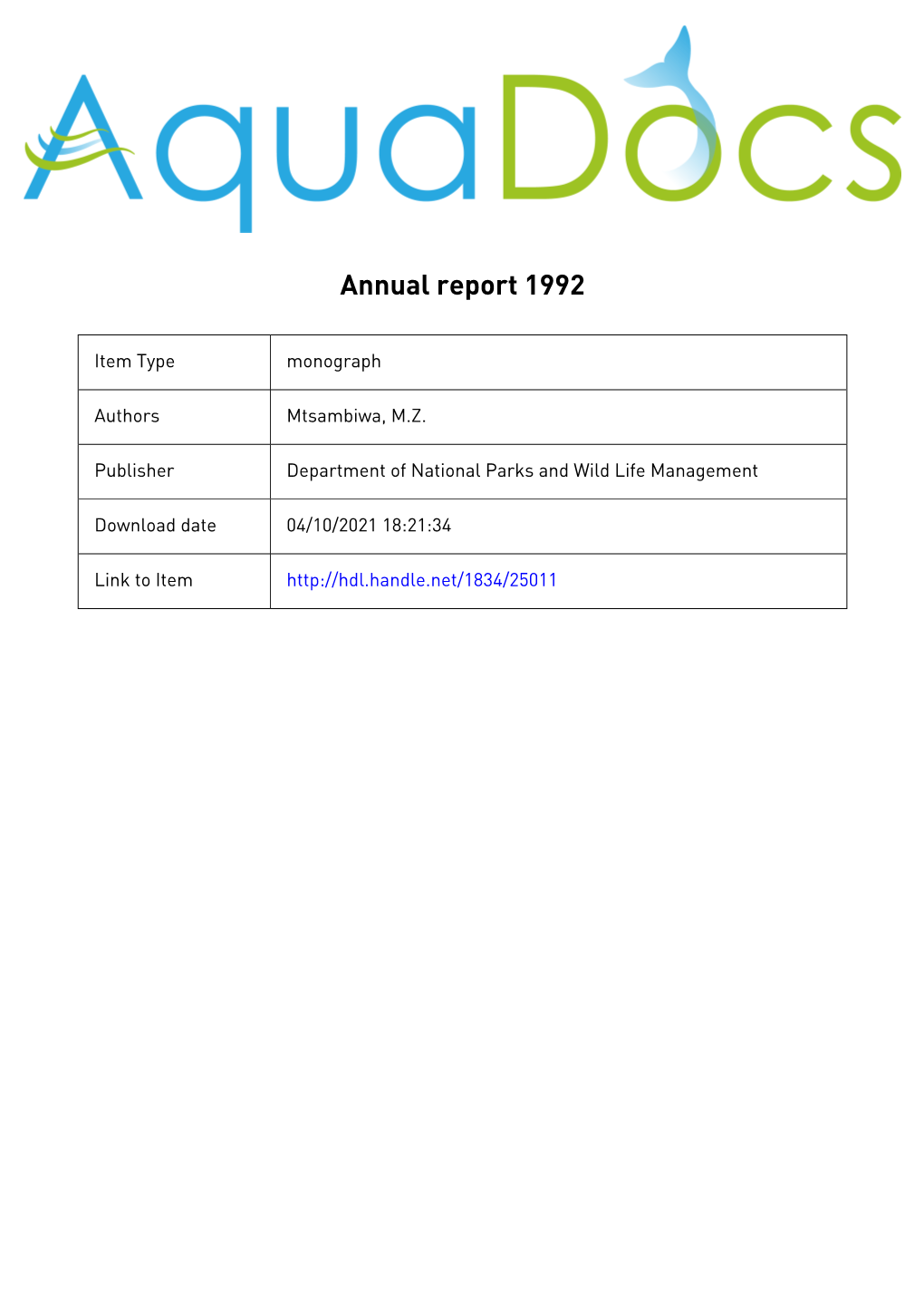 Project Report N Ber 72 1992 Annual Report Committee of Management