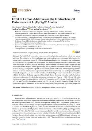Effect of Carbon Additives on the Electrochemical Performance of Li4ti5o12/C Anodes