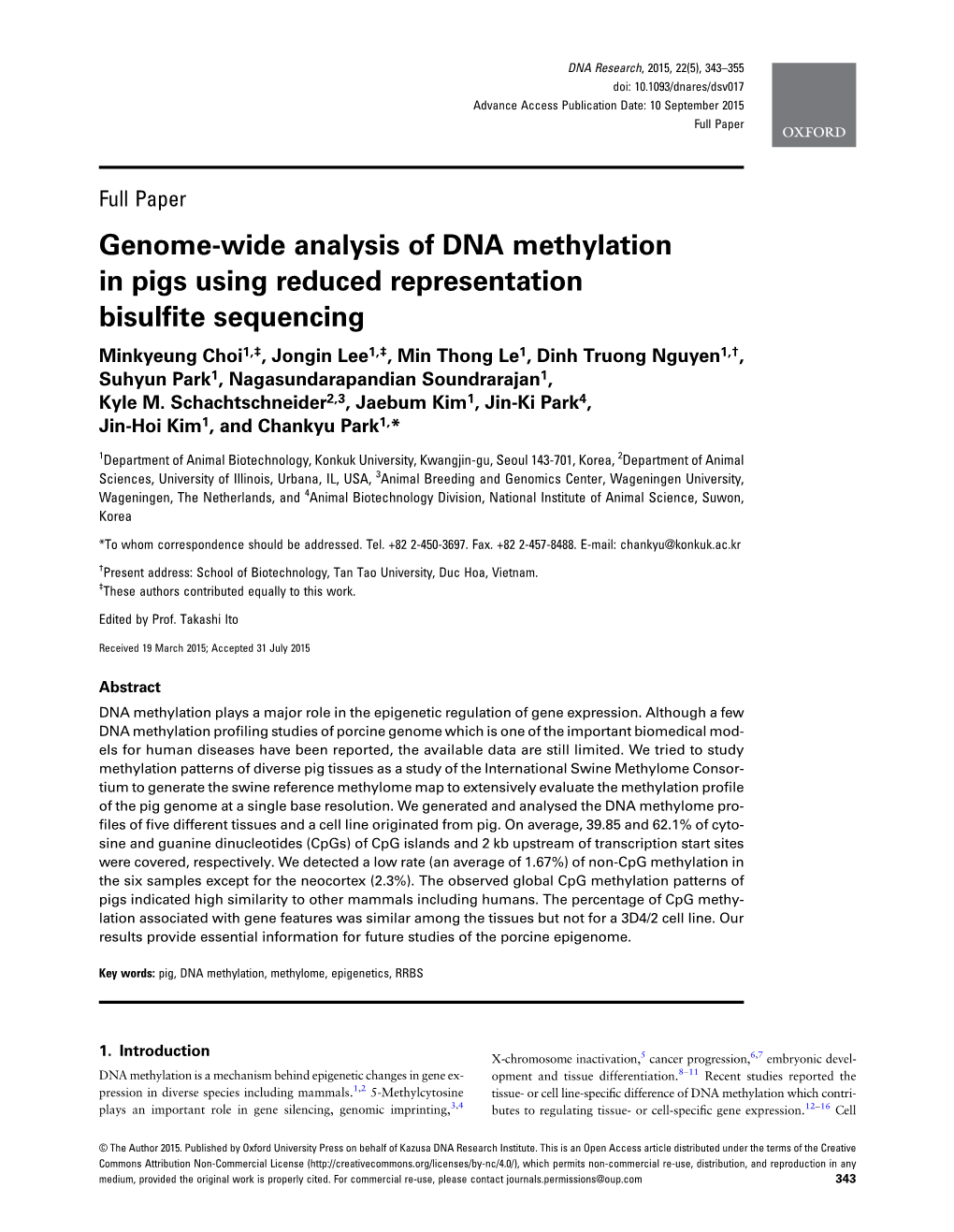 Genome-Wide Analysis of DNA Methylation in Pigs Using Reduced Representation Bisulfite Sequencing