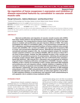 Up-Regulation of Heme Oxygenase-1 Expression and Inhibition of Disease-Associated Features by Cannabidiol in Vascular Smooth Muscle Cells