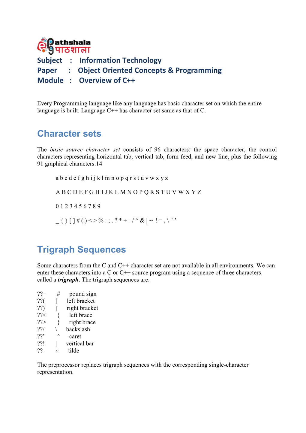 Character Sets Trigraph Sequences