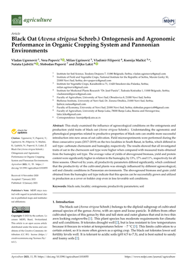 Black Oat (Avena Strigosa Schreb.) Ontogenesis and Agronomic Performance in Organic Cropping System and Pannonian Environments