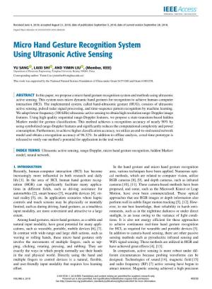 Micro Hand Gesture Recognition System Using Ultrasonic Active Sensing