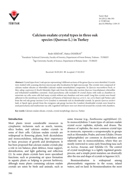 Calcium Oxalate Crystal Types in Three Oak Species (Quercus L.) in Turkey