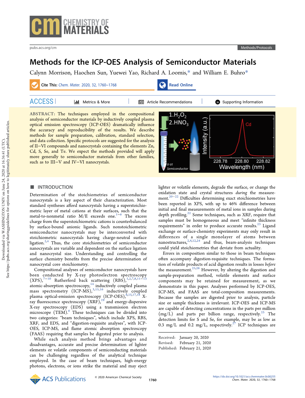 Methods for the ICP-OES Analysis of Semiconductor Materials Calynn Morrison, Haochen Sun, Yuewei Yao, Richard A