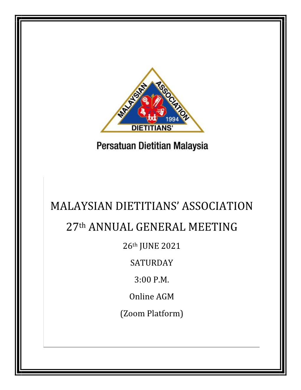 MALAYSIAN DIETITIANS' ASSOCIATION 27Th ANNUAL