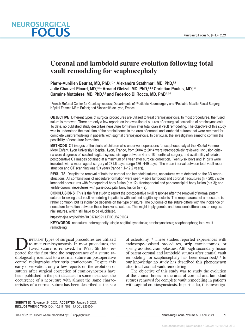 NEUROSURGICAL FOCUS Neurosurg Focus 50 (4):E4, 2021