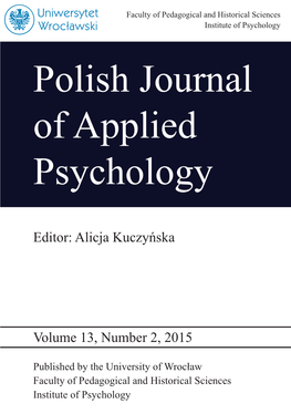 Polish Journal of Applied Psychology. Volume 13, Number 2, 2015